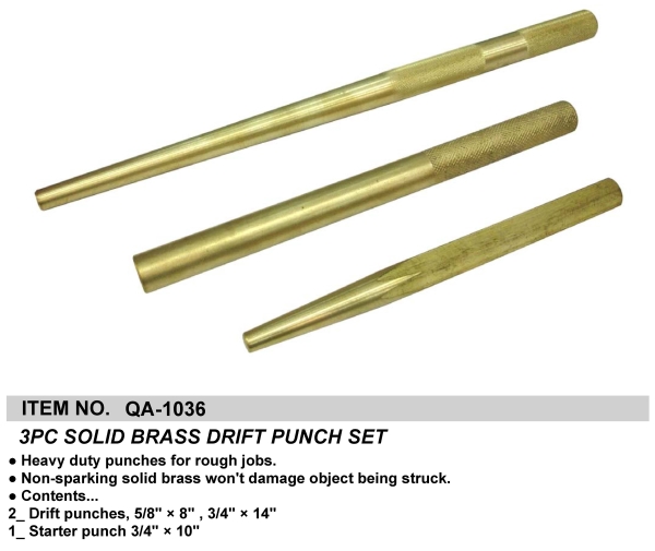 3PC SOLID BRASS DRIFT PUNCH SET