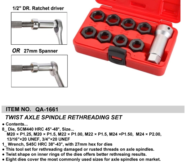 TWIST AXLE SPINDLE RETHREADING SET