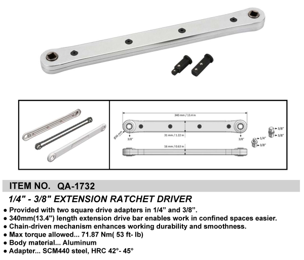 1/4" - 3/8" EXTENSION RATCHET DRIVE