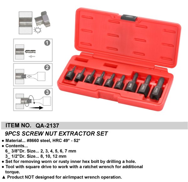 9PCS SCREW NUT EXTRACTOR SET