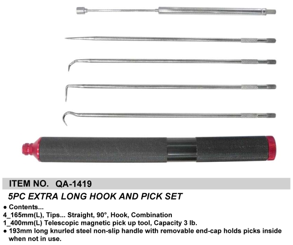 5PC EXTRA LONG HOOK AND PICK SET