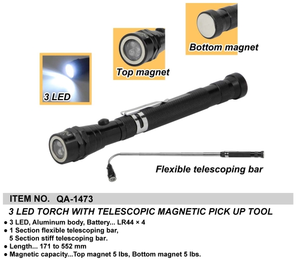 3 LED TORCH WITH TELESCOPIC MAGNETIC PICK UP TOOL