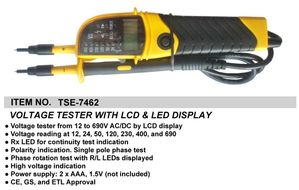 VOLTAGE TESTER WITH LCD & LED DISPLAY
