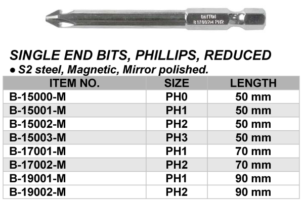 SINGLE END BITS, PHILLIPS, REDUCED