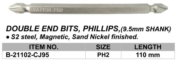 DOUBLE END BITS, PHILLIPS,(9.5mm SHANK)