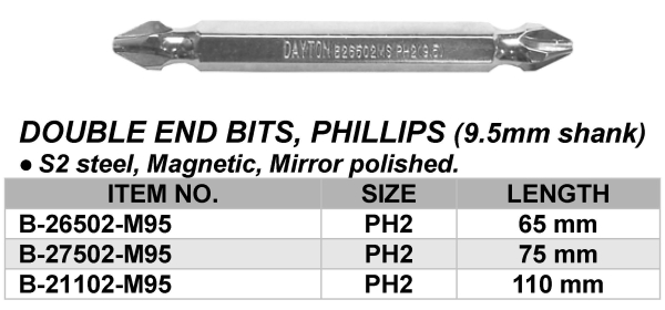 DOUBLE END BITS, PHILLIPS,(9.5mm shank)
