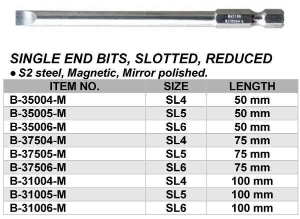 SINGLE END BITS, SLOTTED, REDUCED