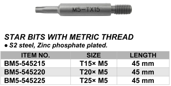 STAR BITS WITH METRIC THREAD