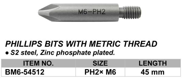 PHILLIPS BITS WITH METRIC THREAD