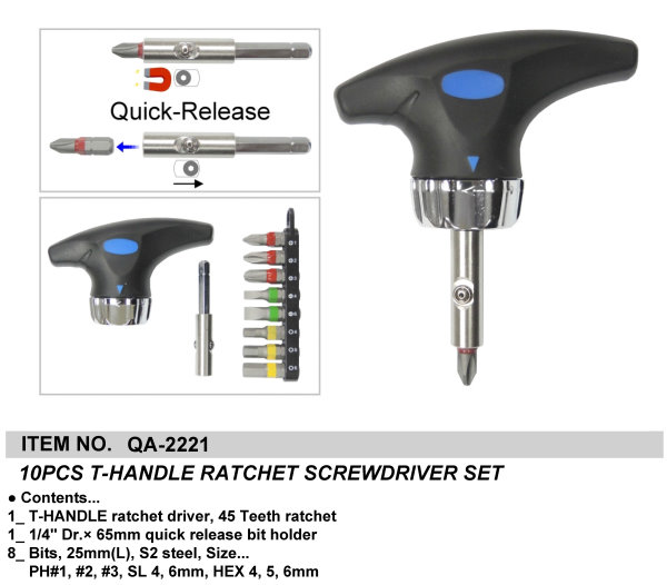 10PCS T-HANDLE RATCHET SCREWDRIVER SET