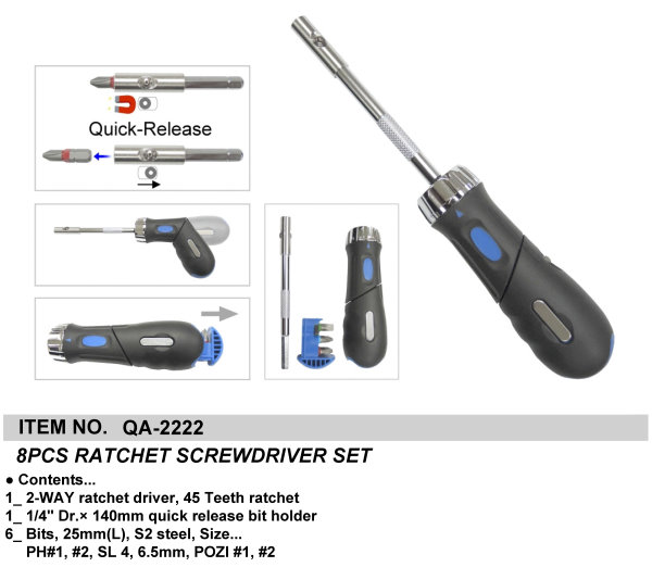 8PCS RATCHET SCREWDRIVER SET