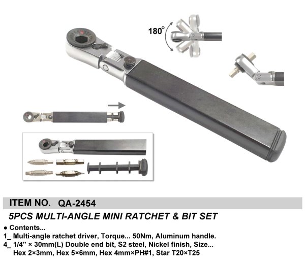 5PCS MULTI-ANGLE MINI RATCHET & BIT SET