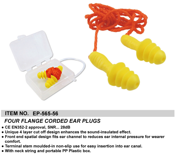 FOUR FLANGE CORDED EAR PLUGS