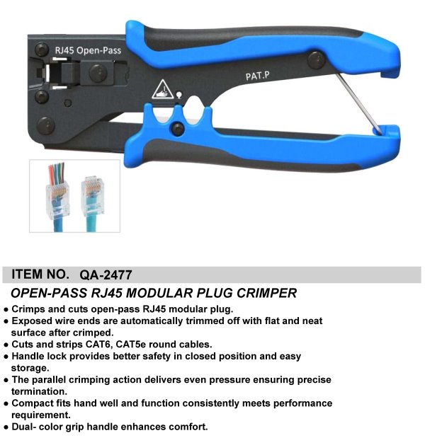 OPEN-PASS RJ45 MODULAR PLUG CRIMPER