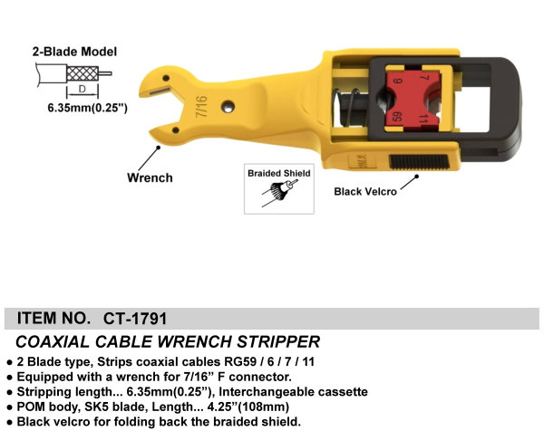 COAXIAL CABLE WRENCH STRIPPER