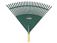 PLASTIC FAN RAKE WITH WOOD HANDLE