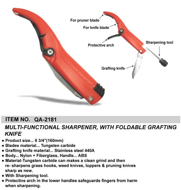 MULTI-FUNCTIONAL SHARPENER, WITH FOLDABLE GRAFTING KNIFE