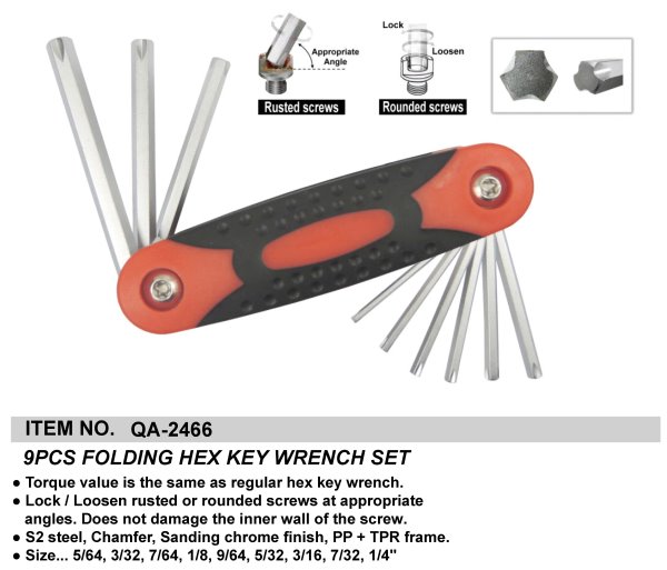 9PCS FOLDING HEX KEY WRENCH SET