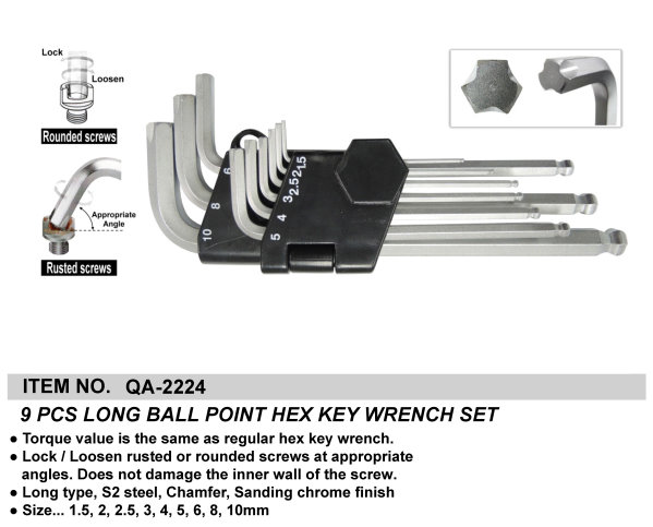 9PCS LONG BALL POINT HEX KEY WRENCH SET