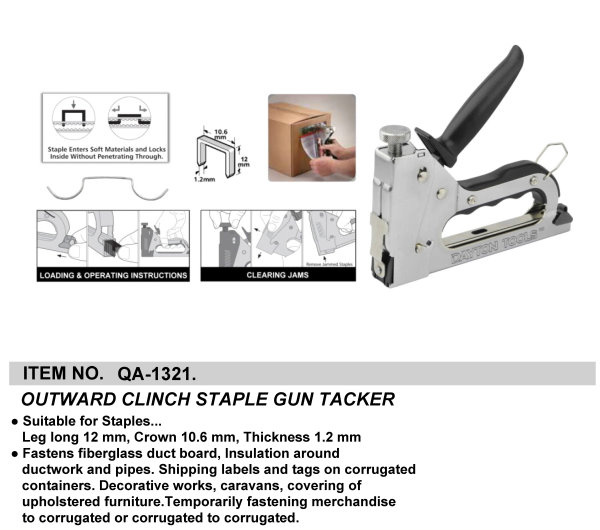 OUTWARD CLINCH STAPLE GUN TACKER
