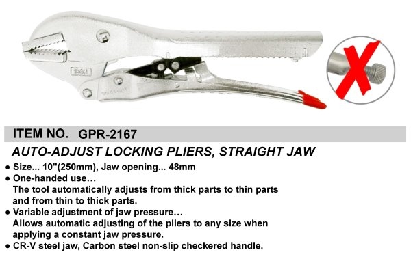 AUTO-ADJUST LOCKING PLIERS, STRAIGHT JAW