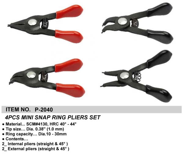 4 PC MINI SNAP RING PLIERS SET