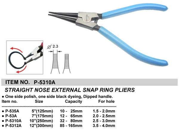 STRAIGHT NOSE EXTERNAL SNAP RING PLIERS