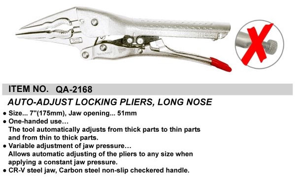 AUTO-ADJUST LOCKING PLIERS, LONG NOSE