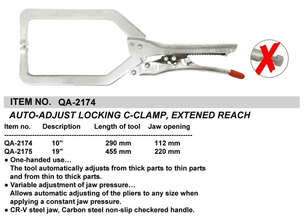 AUTO-ADJUST LOCKING C-CLAMP, EXTENED REACH