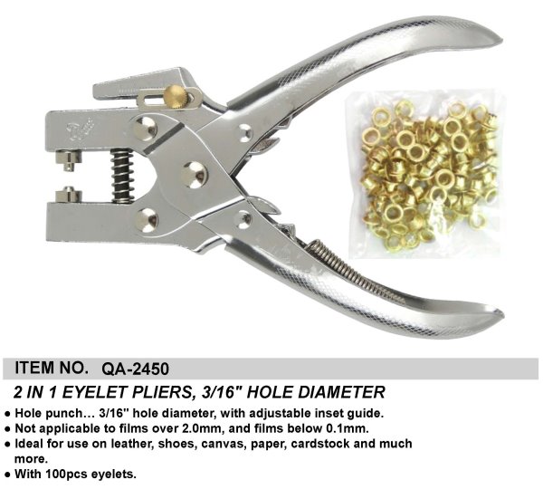 2 IN 1 EYELET PLIERS, 3/16" HOLE DIAMETER