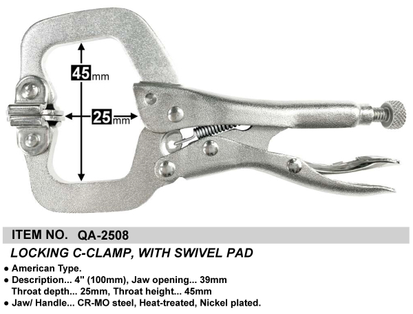 LOCKING C-CLAMP, WITH SWIVEL PAD