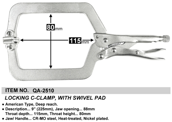 LOCKING C-CLAMP, WITH SWIVEL PAD