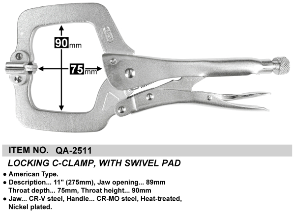 LOCKING C-CLAMP, WITH SWIVEL PAD