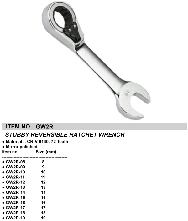 STUBBY REVERSIBLE RATCHET WRENCH