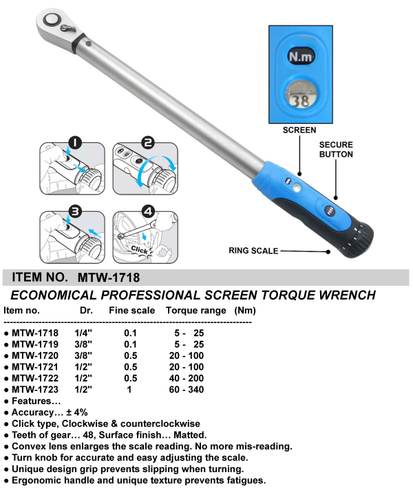 ECONOMICAL PROFESSIONAL SCREEN TORQUE WRENCH