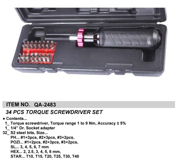 34 PCS TORQUE SCREWDRIVER SET