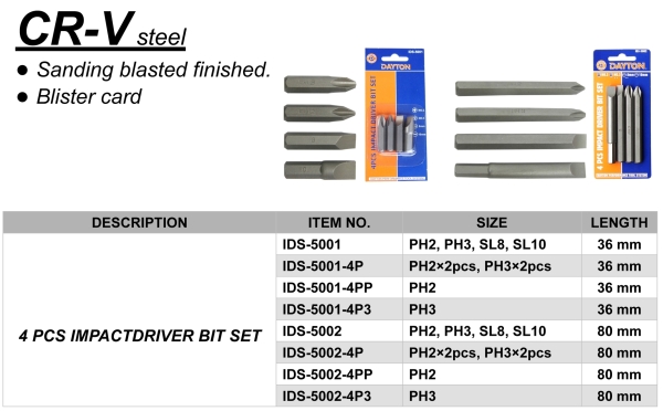 4 PC IMPACT DRIVER BIT SET