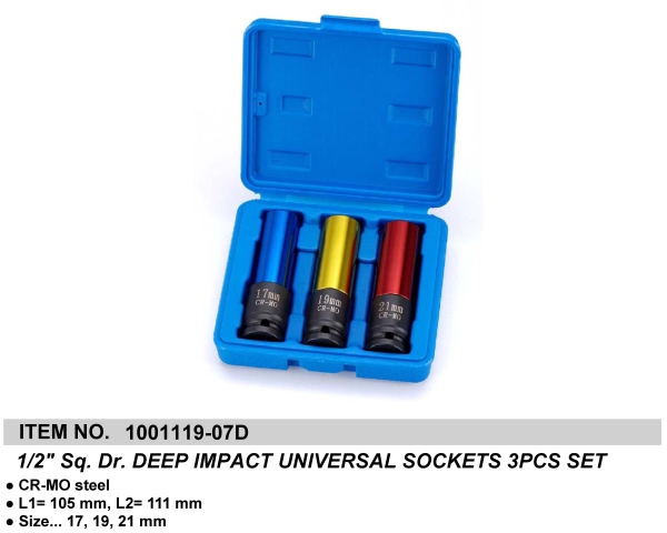 1/2" Sq. Dr. DEEP IMPACT UNIVERSAL SOCKETS 3PCS SET