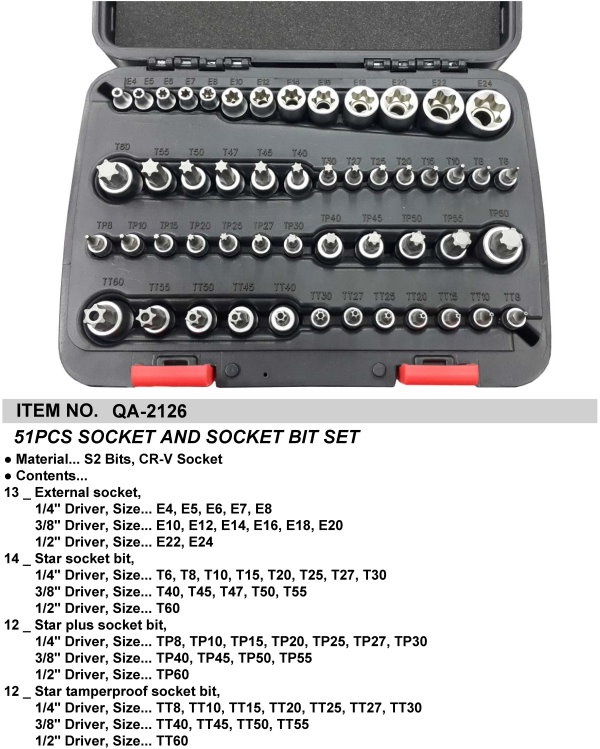 51PCS SOCKET AND SOCKET BIT SET