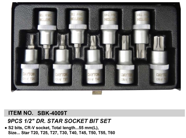 9PCS 1/2" DR. STAR SOCKET BIT SET