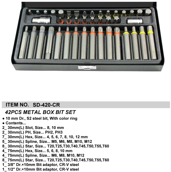 42PCS METAL BOX BIT SET