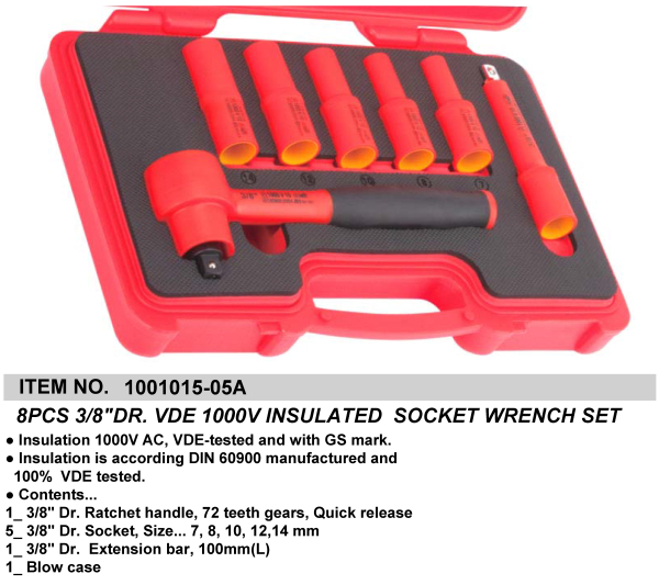 8PCS 3/8"DR. VDE 1000V INSULATED  SOCKET WRENCH SET