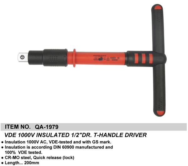 VDE 1000V INSULATED 1/2"DR. T-HANDLE DRIVER