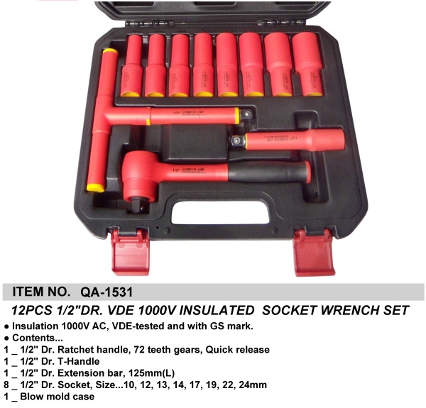 12PCS 1/2"DR. VDE 1000V INSULATED  SOCKET WRENCH SET