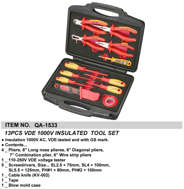 13PCS VDE 1000V INSULATED  TOOL SET